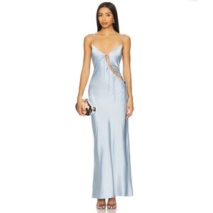 Lioness Light Blue Satin Backless Slip Dress